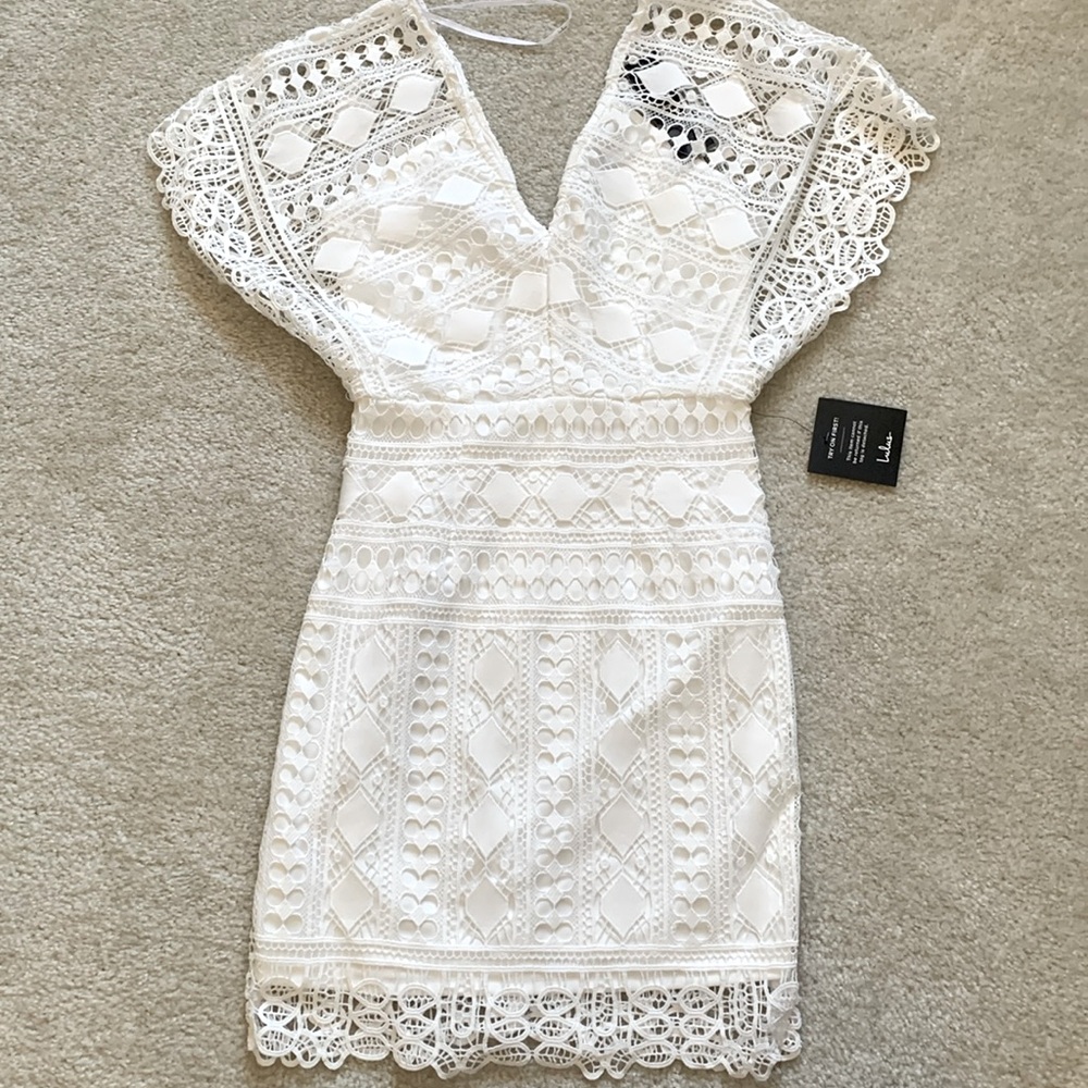Lulu's White Lace V-Neck Mini Dress
